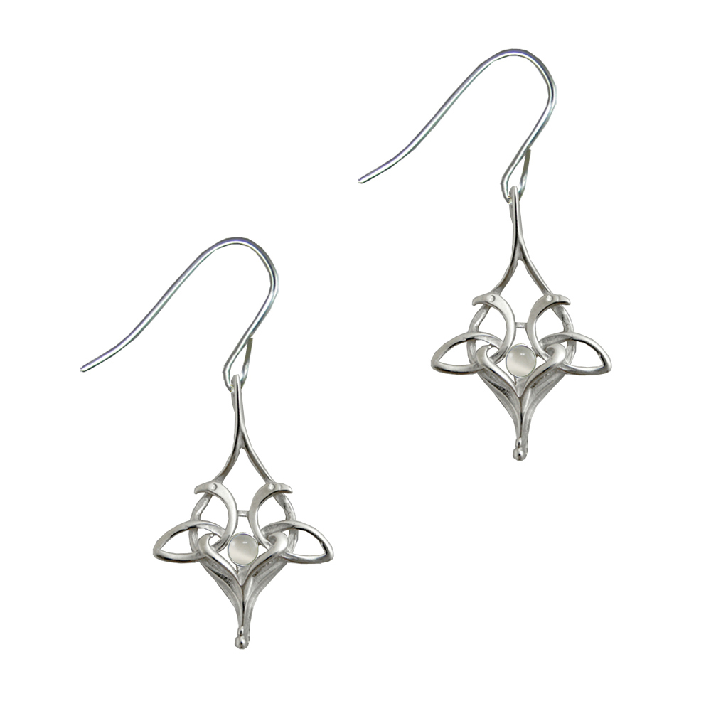 Sterling Silver Drop Dangle Celtic Knot Earrings With White Moonstone